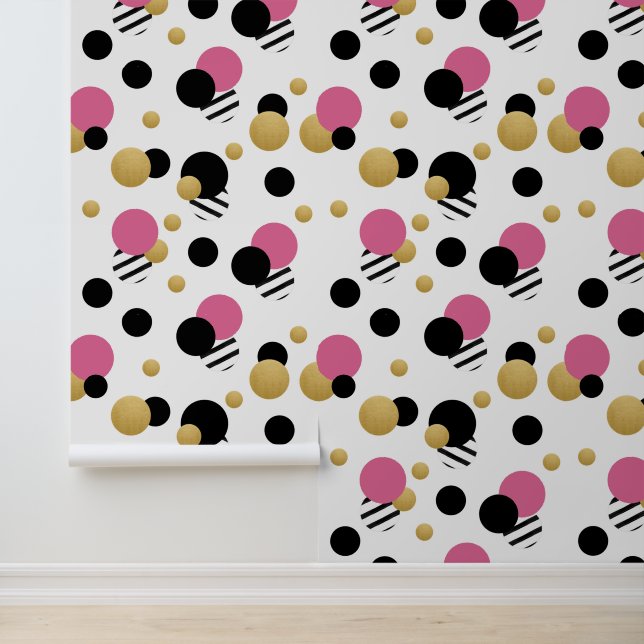 Papier Peint Point Polka Or Rose (Application)