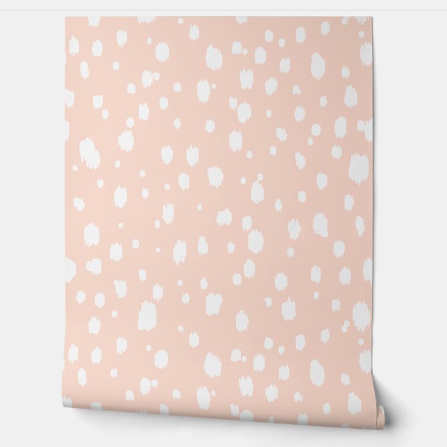 Papier Peint Points abstraits rose et blanc (Déroulement)