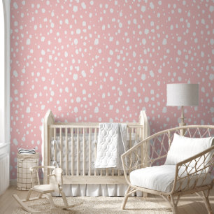 Papier Peint Points abstraits roses et blancs