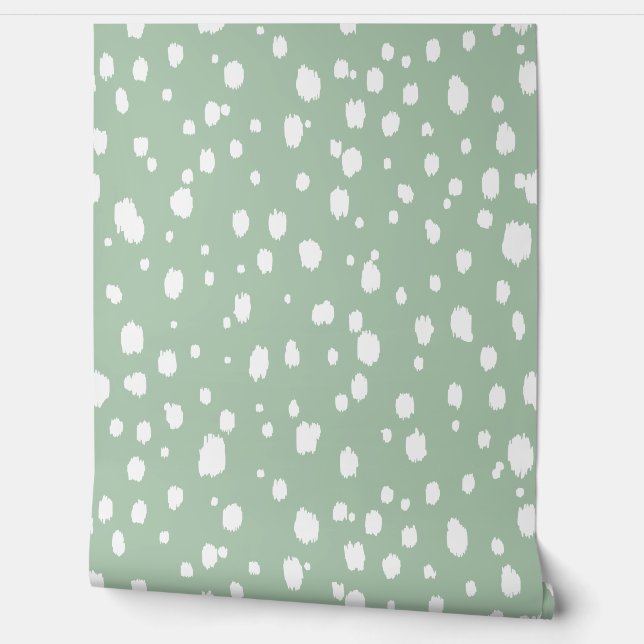 Papier Peint Points abstraits verts et blancs (Déroulement)