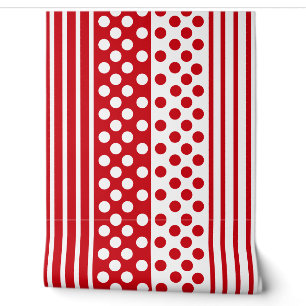 Papier Peint Points blancs et rouges rayés Couleurs personnalis