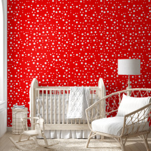 Papier Peint Points blancs tendance sur rouge vif