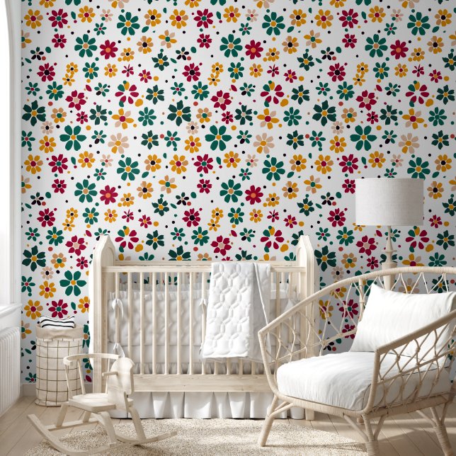 Papier Peint Points floraux lunaires (Enfants)