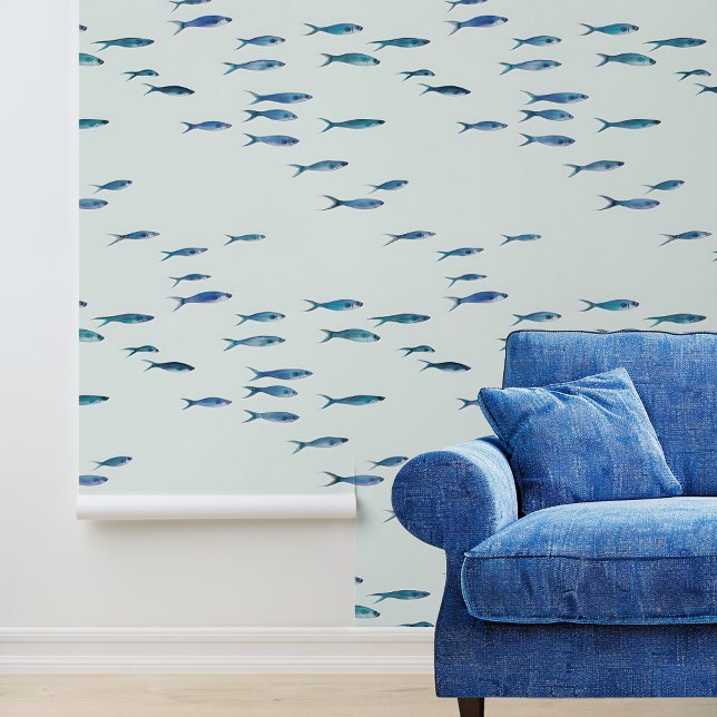 Papier Peint Poisson bleu éparpillé Nautique (Créateur téléchargé)