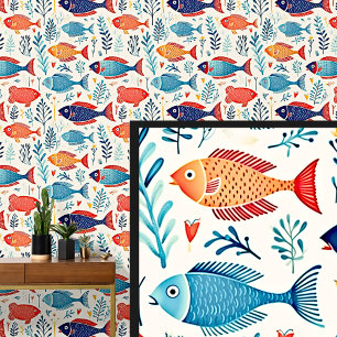 Papier Peint Poisson rouge et bleu