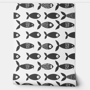 Papier Peint poisson scandinave Bleu marine 