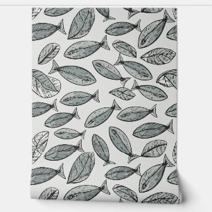 Papier Peint Poissons et Feuilles