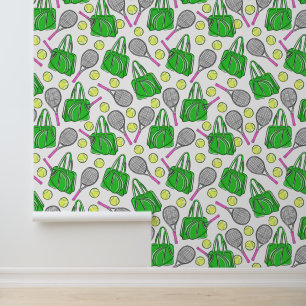 Papier Peint Ponctueux Tennis Rose Racquettes Ballons de Sac Ve