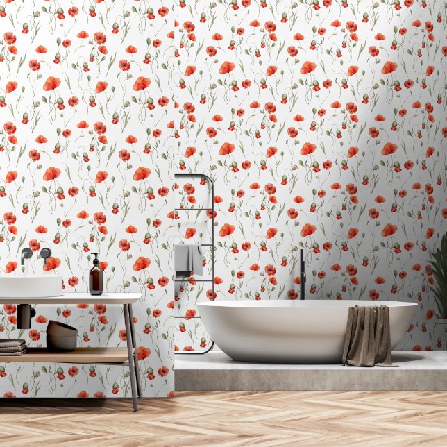 Papier Peint Poppies sauvages de l'aquarelle (Salle de bain)