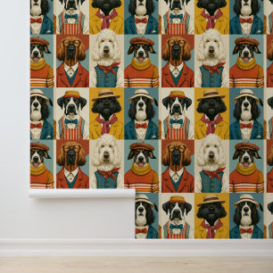Papier Peint Portrait Collage de Chiens de Mode Vintage
