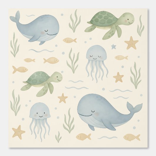 Papier Peint pour Crèche Ocean Friends – Baleines, (Recto)