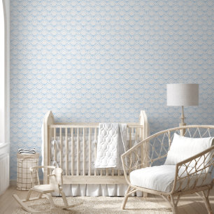 Papier Peint Poutres bleues sur motif graphique blanc