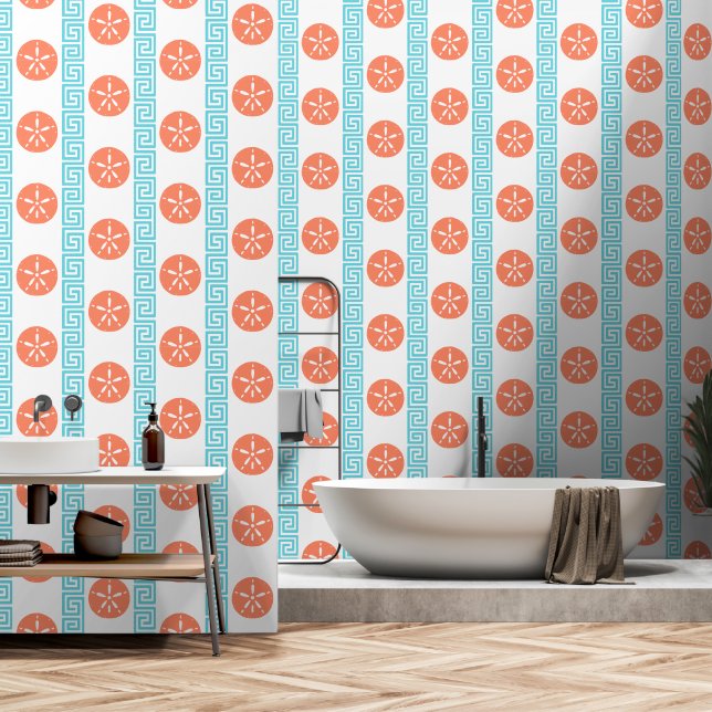 Papier Peint Préparatoire Dollar de Sable Clé Grecque Turquoise (Salle de bain)