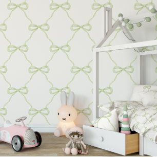 Papier Peint Preppy Green Bow Grandmillennial Style