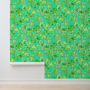 Papier Peint Preppy Palm Beach Eléphants verts