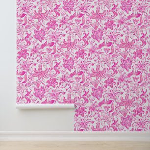 Papier Peint Preppy Palm Beach rose et blanc Fleurs