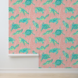 Papier Peint Preppy Palm Beach Tortues de natation