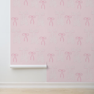 Papier Peint Preppy Pink Bows Coquette Pink Nursery Wallpaper