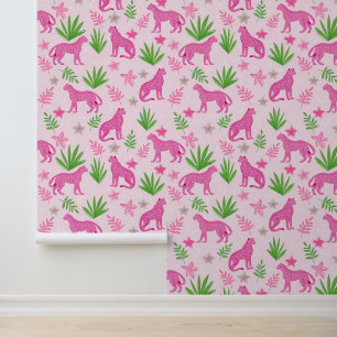 Papier Peint Preppy Pink Cheetah Arrière - plan floral rose