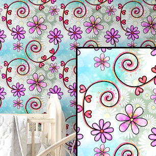 Papier Peint Purple Mauve Rose & Aqua Fleurs florales Abstraite