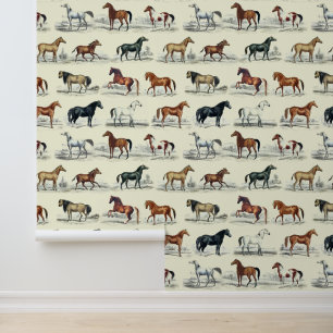Papier Peint Races de chevaux élégantes vintage sur fond beige