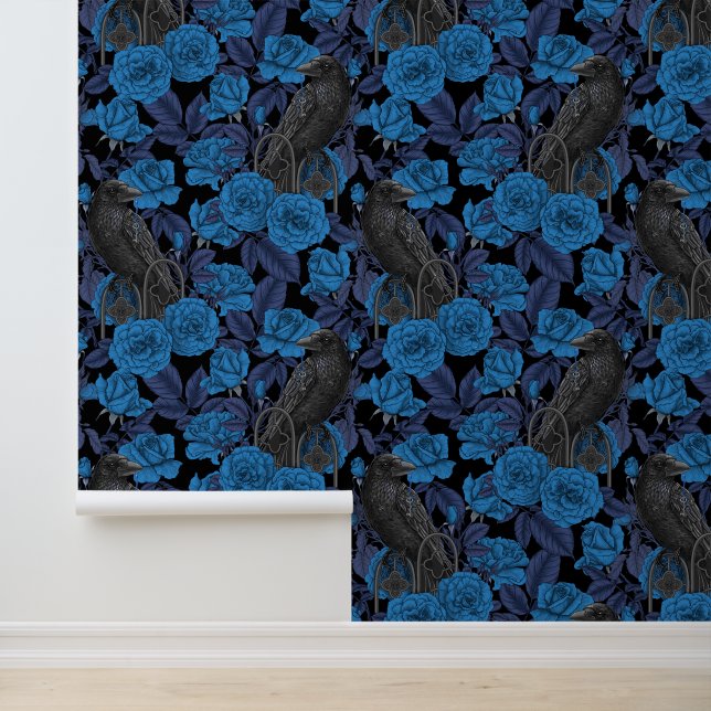Papier Peint Ravins et roses bleus (Application)