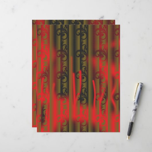 papier peint rayé blanc et marron avec motif (Devant/Arrière en situation)