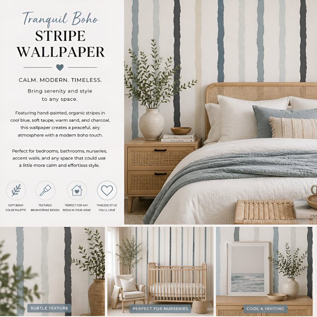 Papier Peint Rayure Bohème Tranquille (Tranquil Boho Stripe Wallpaper
)