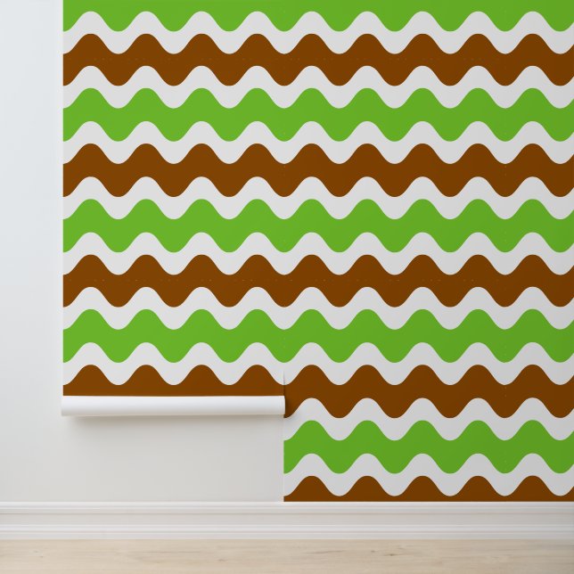 Papier Peint Rayure Groovy Ric Rac - Brun & Citron Horizontal  (Application)