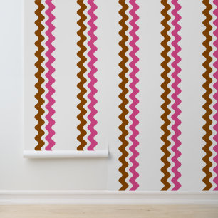 Papier Peint Rayure Groovy Ric Rac - Brun vertical et rose chau