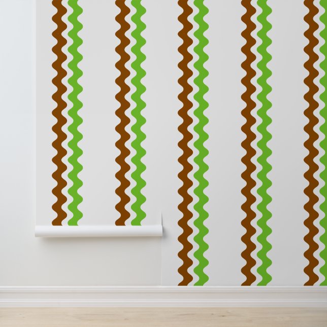 Papier Peint Rayure Groovy Ric Rac - Marron & Citron Vertical  (Application)