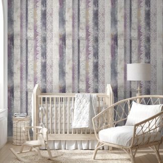 Papier Peint Rayure Shabby Chic Lavande Crème Rustique