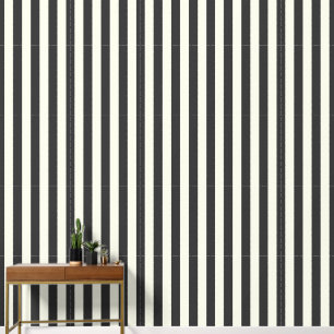 Papier Peint Rayure verticale de 3" noir charbon et blanc ivoir