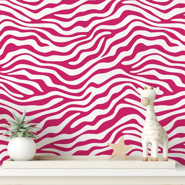 Papier Peint Rayure zèbre rose chaud et blanc (Créateur téléchargé)