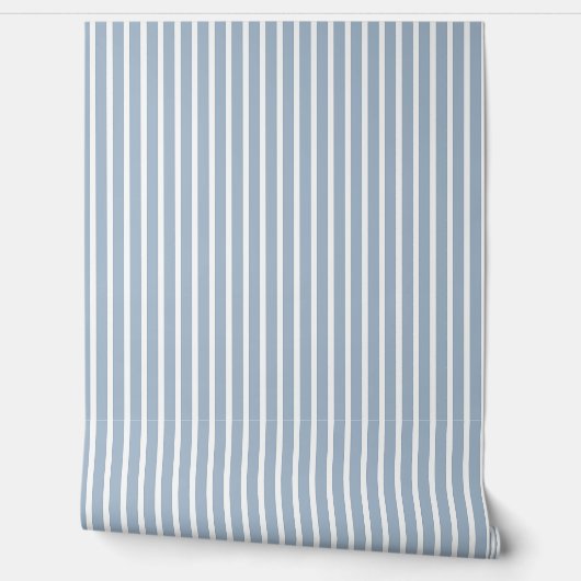 Papier Peint Rayures Blanches Bleu Clair (Déroulement)