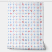 Papier Peint Rayures bleues cœurs roses  (Déroulement)