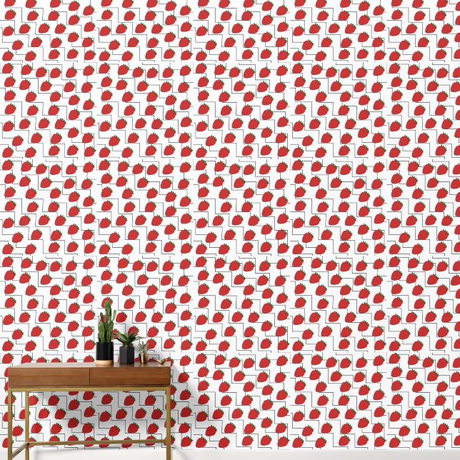 Papier Peint Rayures Chevron Fraise (Couloir)
