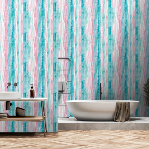 Papier Peint Rayures d'aquarelle turquoise, bleue et rose
