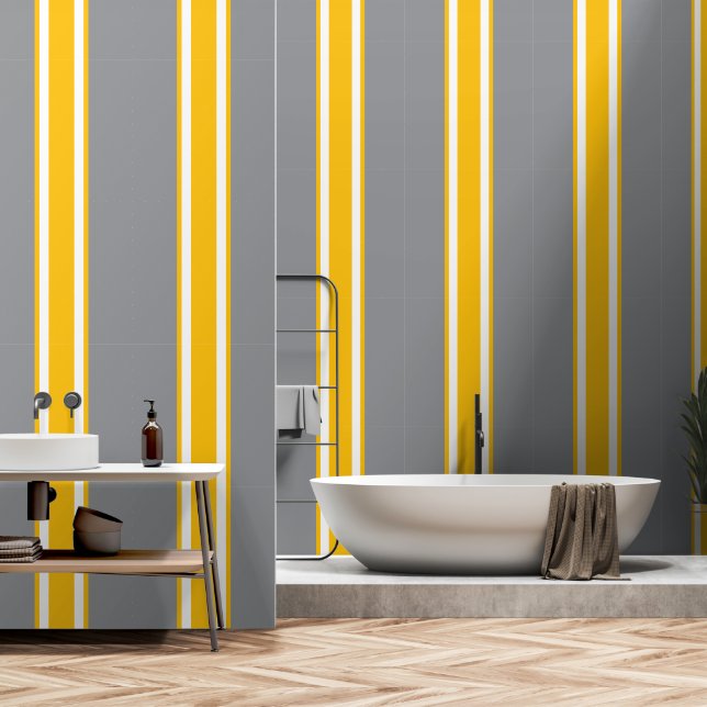 Papier Peint Rayures de course grises dorées orange blanches él (Salle de bain)