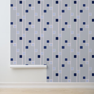 Papier Peint Rayures et carrés rétro bleus