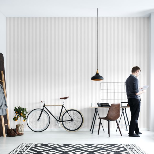 Papier Peint Rayures grises clair et blanches (Salon)