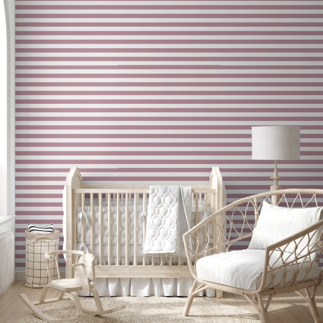 Papier Peint Rayures horizontales classiques mauves et blanches (Enfants)