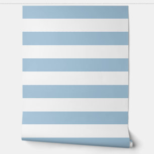 Papier Peint Rayures horizontales larges bleues ciel et blanche