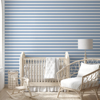 Papier Peint Rayures Modernes Bleu Poudre Et Blanc