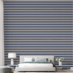 Papier Peint Rayures Nautiques Beige et Bleu Marine