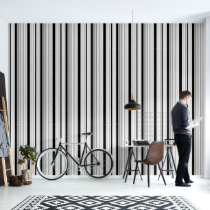 Papier Peint Rayures ombrées noires, blanches et grises moderne