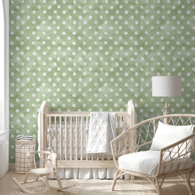 Papier Peint Rayures Points Vert Blanc (Enfants)