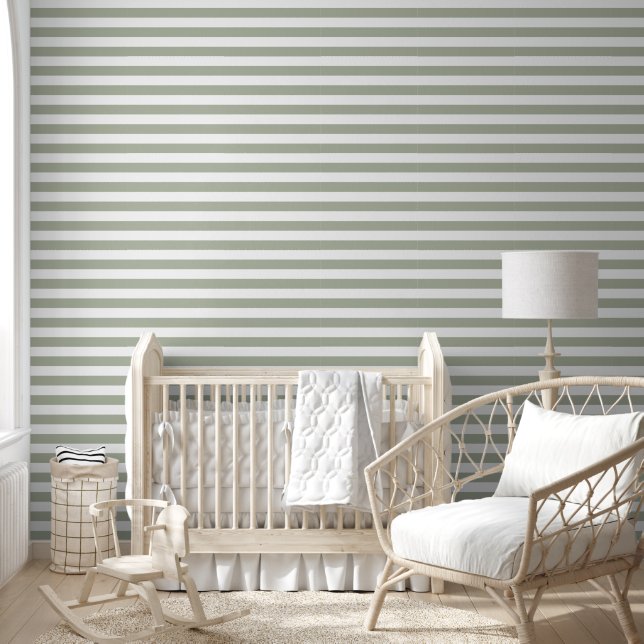 Papier Peint Rayures vert sauge moderne  (Enfants)