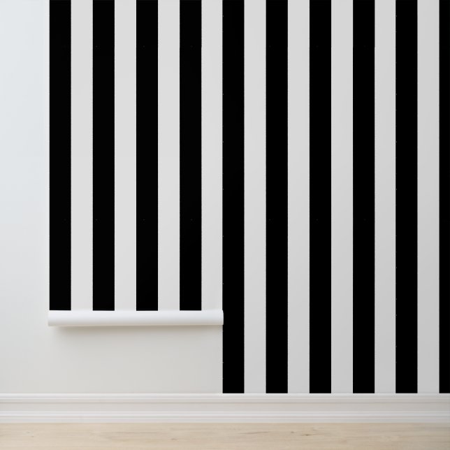Papier Peint Rayures verticales grasses noires et blanches (Application)
