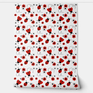 Papier Peint Red Floral Ladybug Baby Girl Nursery Kids